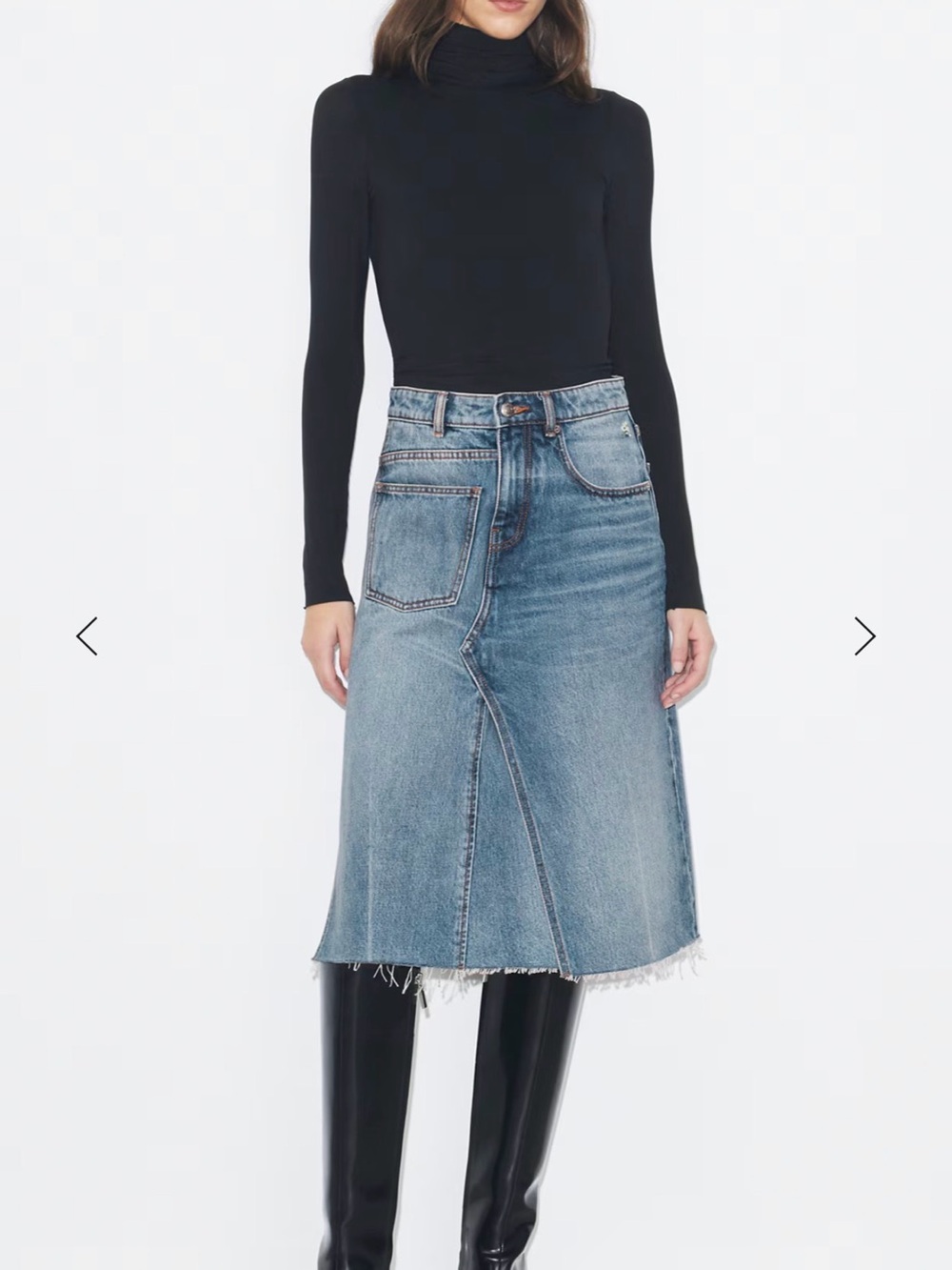 Tory Burch Deconstructed Mid-Blue Denim  A-Line Midi Skirt Excellent Condition